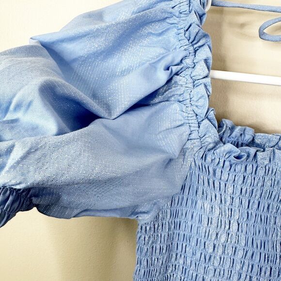 Hill House Size XS The Athena Nap Dress in Light Blue Metallic Glitter Check - Picture 10 of 12